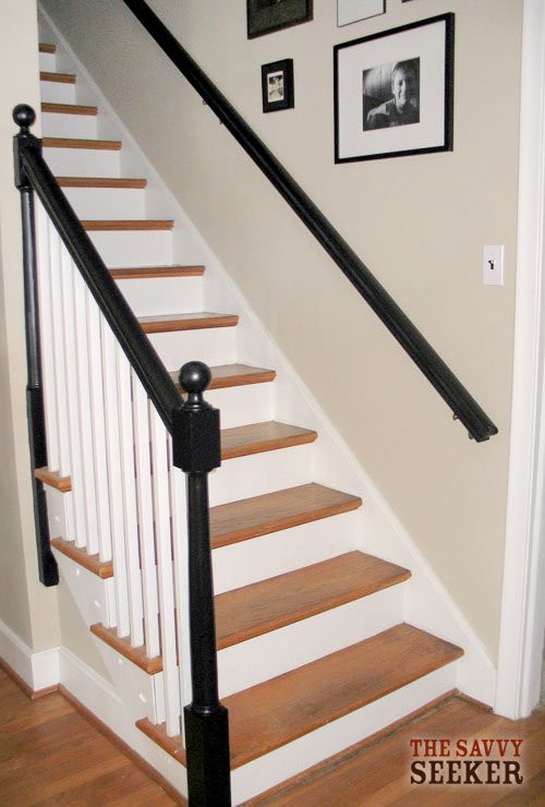 before and after banister, painting, A lovely easy makeover with some black paint