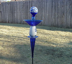 repurposed glass, Cobalt Blue yard totem Glass redefined and assembled by Nita Hooper Needs to set in the middle of a pretty flower bed
