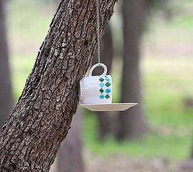 whimsical bird feeder, gardening, outdoor living, repurposing upcycling, You could hang it from a tree with a chain or place it on a stand or side table as a cute decorative piece
