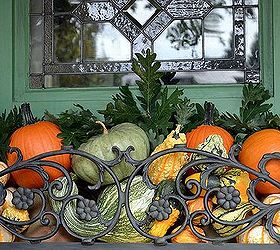 fall around the potting shed, flowers, gardening, a window box is liner free filled with seasonal gourds pumpkins leaves