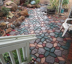 patio garden, gardening, patio, I then spray painted the stones to give it some real color And yes it has endured the traffic to the door