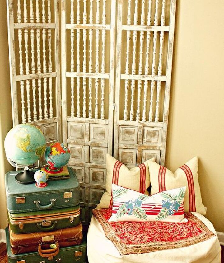 west elm inspired pouf using a vintage silk scarf, home decor, painted furniture, repurposing upcycling, reupholster