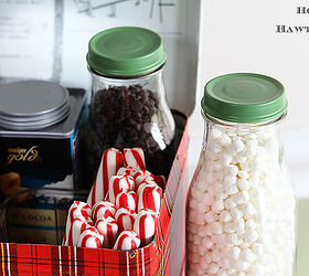 cozy hot cocoa station for the holidays, christmas decorations, seasonal holiday decor, These are Starbuck s chilled Mocha Frappuccino bottles that you can find at the grocery and convenience stores Just peel off labels and spray paint caps