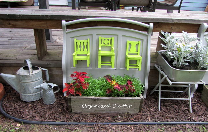 recycled pottery barn chairs futon ends in the garden, flowers, gardening, outdoor living, repurposing upcycling, I love the lime green chairs with the gray painted futon ends