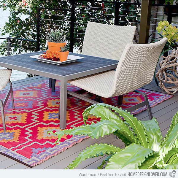 decorative outdoor rugs, outdoor furniture, outdoor living, reupholster, Rug with geometric patterns by Prater Mills