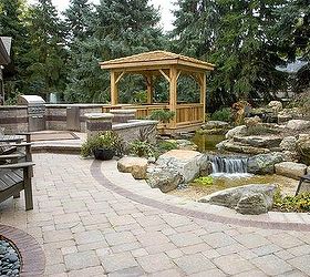 waterfall and gazebo transforms backyard, decks, outdoor living, patio, ponds water features, A boring expanse of grass was replaced with an outdoor oasis