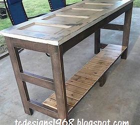 kitchen island made from an old door, diy, repurposing upcycling, woodworking projects, My Kitchen Island Finished 1 4 Glass was added to the top of this for easy cleaning and a flat smooth surface to work on