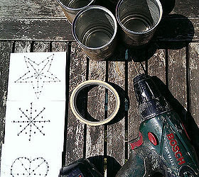 make something for nothing how to re purpose your old soup tins, crafts, outdoor living, Make up a paper template to drill small holes in the tins