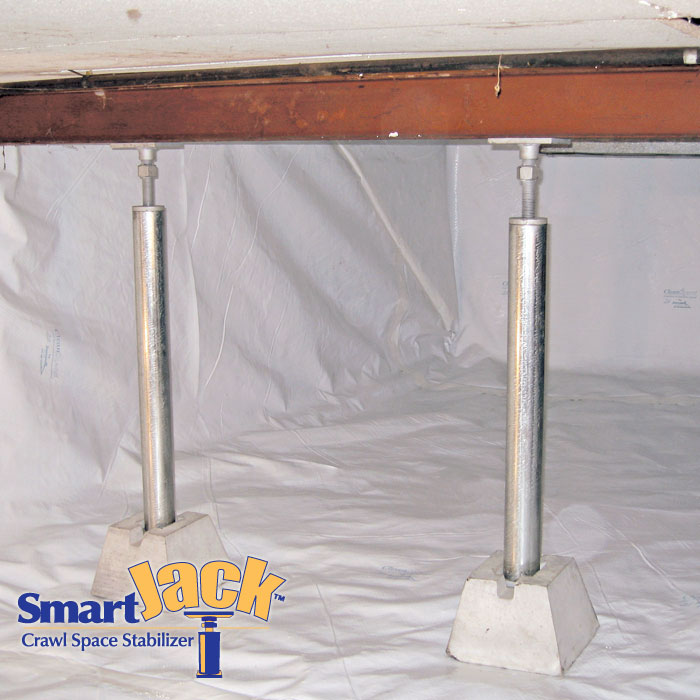 crawl space repair, Crawl space support jacks stabilize and lift structures eliminating sagging and bouncing floor problems