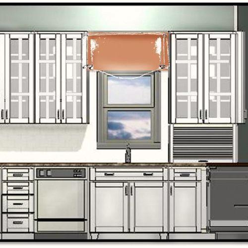 three dimensional visual renderings, Sink Elevation of kitchen plan in small family home in Scarsdale NY