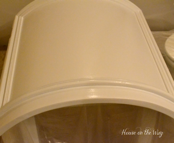 how to paint a bathroom vanity, bathroom ideas, painted furniture, I used Rustoleum Protective Enamel paint in Glossy White