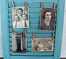 decorating with shutters, curb appeal, doors, home decor, shutter painted aqua and used for old photos