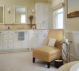 5 ways to use slipper chairs, home decor, living room ideas, painted furniture, Bathroom An upholstered chair can infuse much needed warmth into a bathroom which can feel cold with tile stone and mirrored surfaces dominating the space Bring a touch of spa like luxury to the room with an upholstered chair