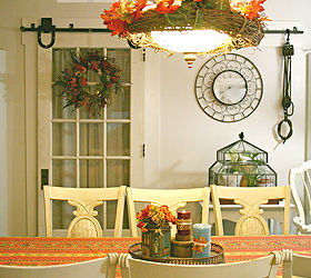 decorating our mantel for fall, seasonal holiday decor, fall chandelier