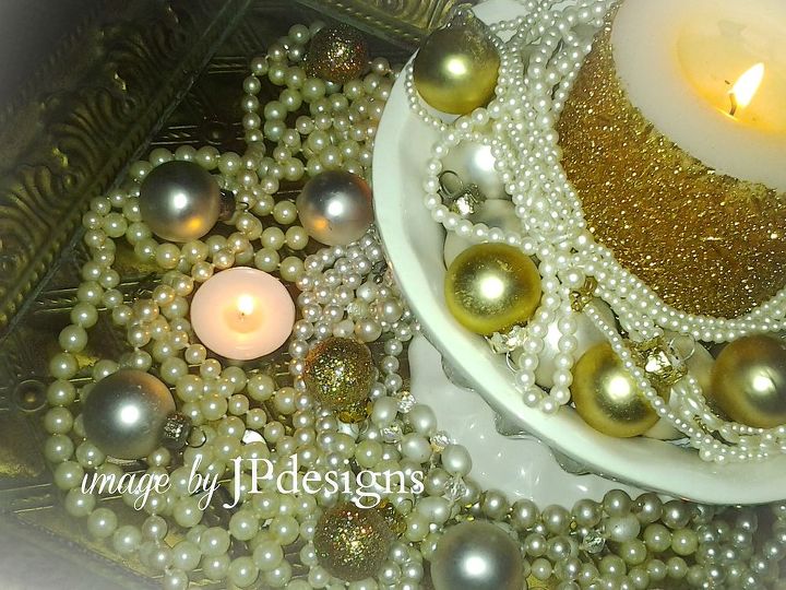 gold and pearl candlescape, christmas decorations, seasonal holiday decor