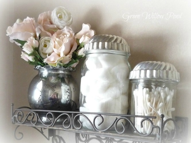 squeeze a little storage out of a tiny bathroom, bathroom ideas, home decor, storage ideas, Canning Jar jello mold makes pretty storage