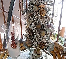 a winter vignette, christmas decorations, seasonal holiday decor, I filled the hurricane with fake snow and set a Christmas ornament inside