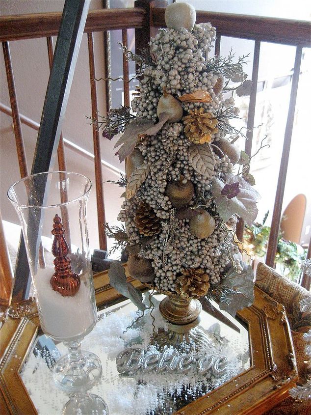 a winter vignette, christmas decorations, seasonal holiday decor, I filled the hurricane with fake snow and set a Christmas ornament inside