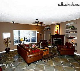 redheadcandecorate s custom built home for sale rent jacksonville fl, bathroom ideas, bedroom ideas, home decor, kitchen design, living room ideas, Family room with custom fireplace built in shelving