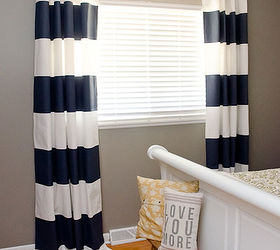 how to add drama to your boring windows, diy, home decor, how to, reupholster, window treatments, Painted white curtains with navy flat latex paint