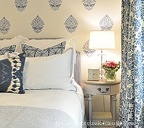 Stenciled Blue and White Bedroom