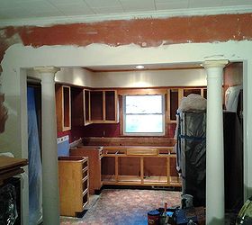 market street kitchen and dining room remodel restoration, dining room ideas, home improvement, kitchen design, After demo and wall had been removed for the columns to be installed