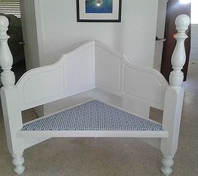 headboard upcycle, repurposing upcycling, Corner bench made from a head board