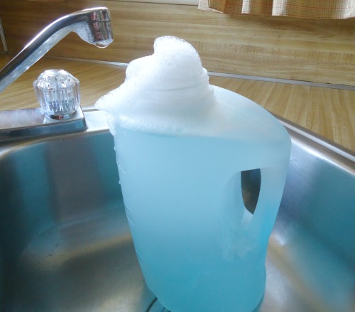 easy homemade laundry soap made with dawn, cleaning tips, It s OK if the bubbles overflow when you re making your mixture