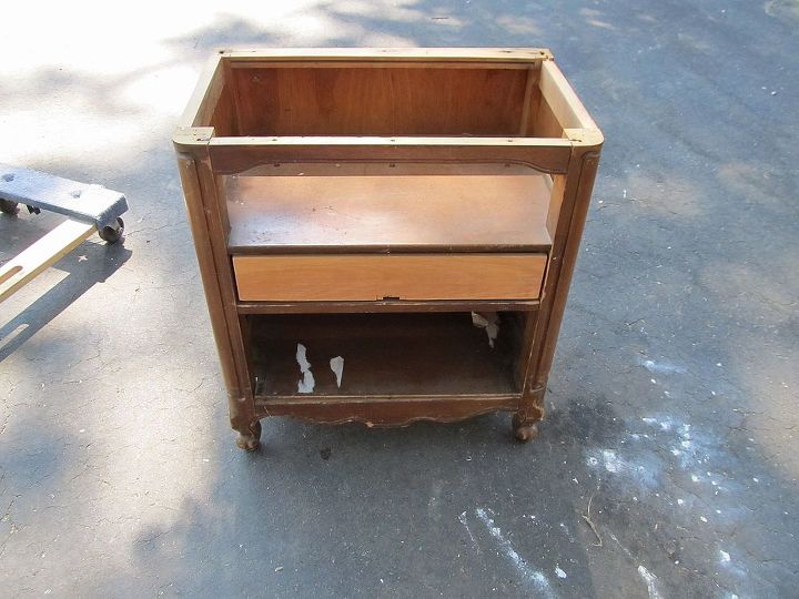 kid s play kitchen center, diy, painted furniture, repurposing upcycling, woodworking projects, This nightstand was missing a top and a drawer front It was falling apart at the seams literally