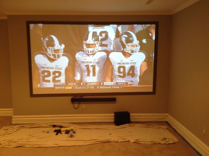 projection screen install and basement repaint, basement ideas, entertainment rec rooms, painting
