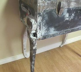 what are those fabulous legs you ask the knock knee trunk table, home decor, repurposing upcycling, a close up of her legs