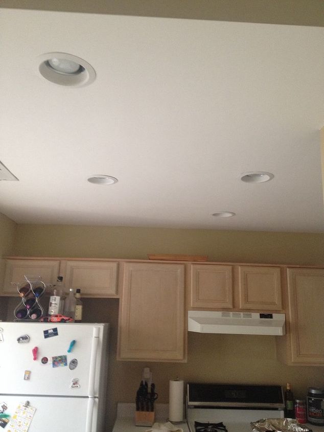 kitchen remodel ceiling upgrade, home improvement, kitchen design, lighting, After the can lights we re install