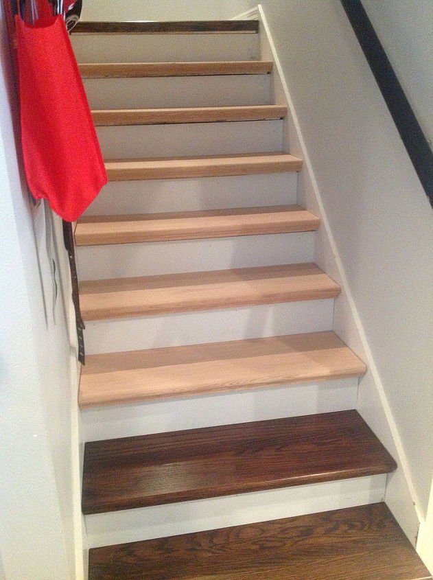 from carpet to wood stairs redo cheater version, Add Risers