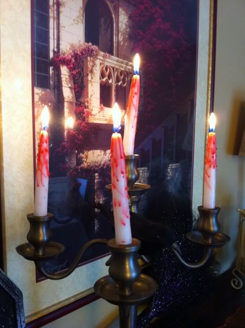 halloween decor, halloween decorations, seasonal holiday d cor, The candelabra was found at ARC Thrift Store I dripped some wax from a red candle onto the white candles