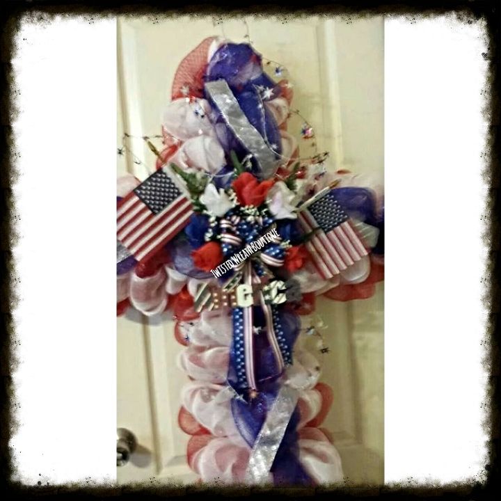 wreaths, crafts, wreaths, Cross wreath Memorial Day or Fourh of July