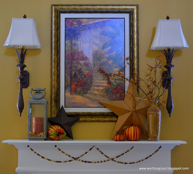 a simple solution to gain more space on your mantle, seasonal holiday d cor, The mantle all decked out for Fall
