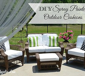 painted fabric outdoor cushions using a paint sprayer, outdoor furniture, outdoor living, painted furniture, reupholster