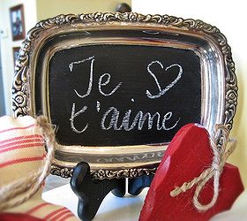 ticking and toile hearts and a frenchy valentine chalkboard, chalkboard paint, crafts, home decor, seasonal holiday decor, valentines day ideas
