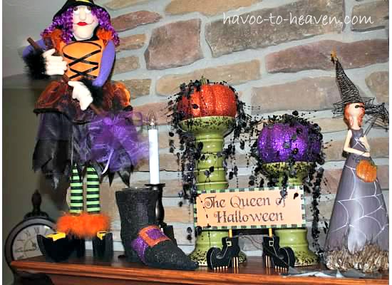 october fireplace mantle, fireplaces mantels, halloween decorations, seasonal holiday d cor, Fun Halloween Mantle