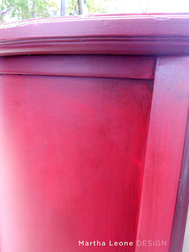 try this red technique on your next piece, chalk paint, painted furniture, A close up of the aged effect you get after applying and wiping off the stain