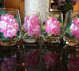 hand painted hydrangea wine glasses, Hydrangea Wine Glasses