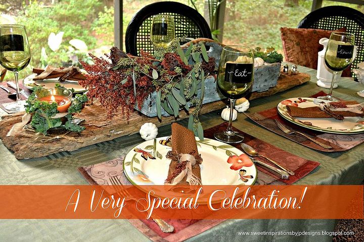a traditional fall tablescape special celebration, seasonal holiday decor, An antique toolbox garden tote centerpiece