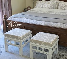 garage sale side tables turned beautiful bedroom stools, painted furniture, repurposing upcycling