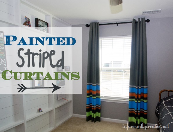 diy painted striped curtains for a boy s room, bedroom ideas, home decor, reupholster, window treatments, Final Result
