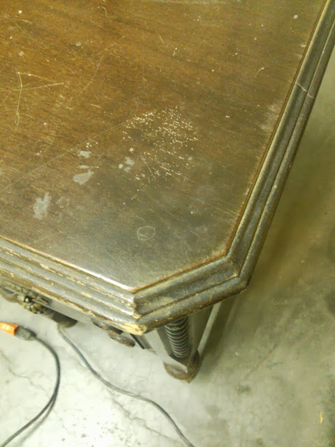 painted antique desk with lots of carved details, painted furniture, The top before refinishing