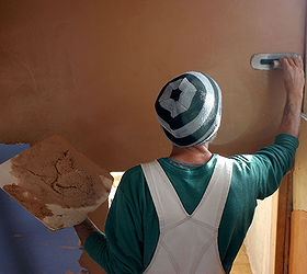 building a tiny home pigment dyed gypsum plaster, home maintenance repairs, paint colors, painting, wall decor, Applying plaster directly to drywall
