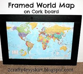 diy framed world map on corkboard, crafts, wall decor