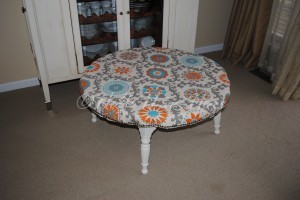 diy ottoman from old coffee table, painted furniture, repurposing upcycling, reupholster, Finished DIY Ottoman from and old coffee table made by Hello I Live Here