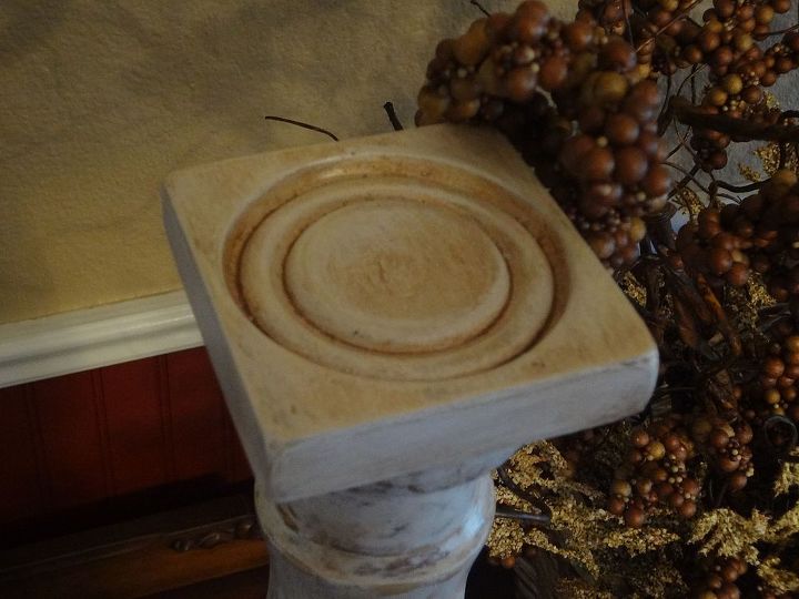 inexpensive candle holders made from trim decor and table legs, crafts, repurposing upcycling, The recessed part of trim piece is perfect for several sizes of candles