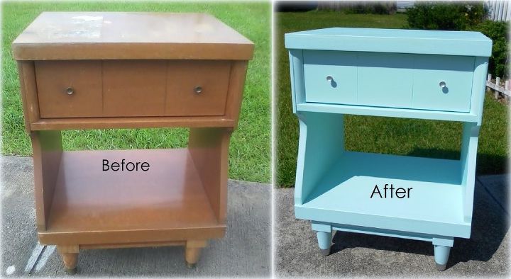 before and after a mid century modern night stand, painted furniture, Before and After Mid Century Modern Night Stand Makeover